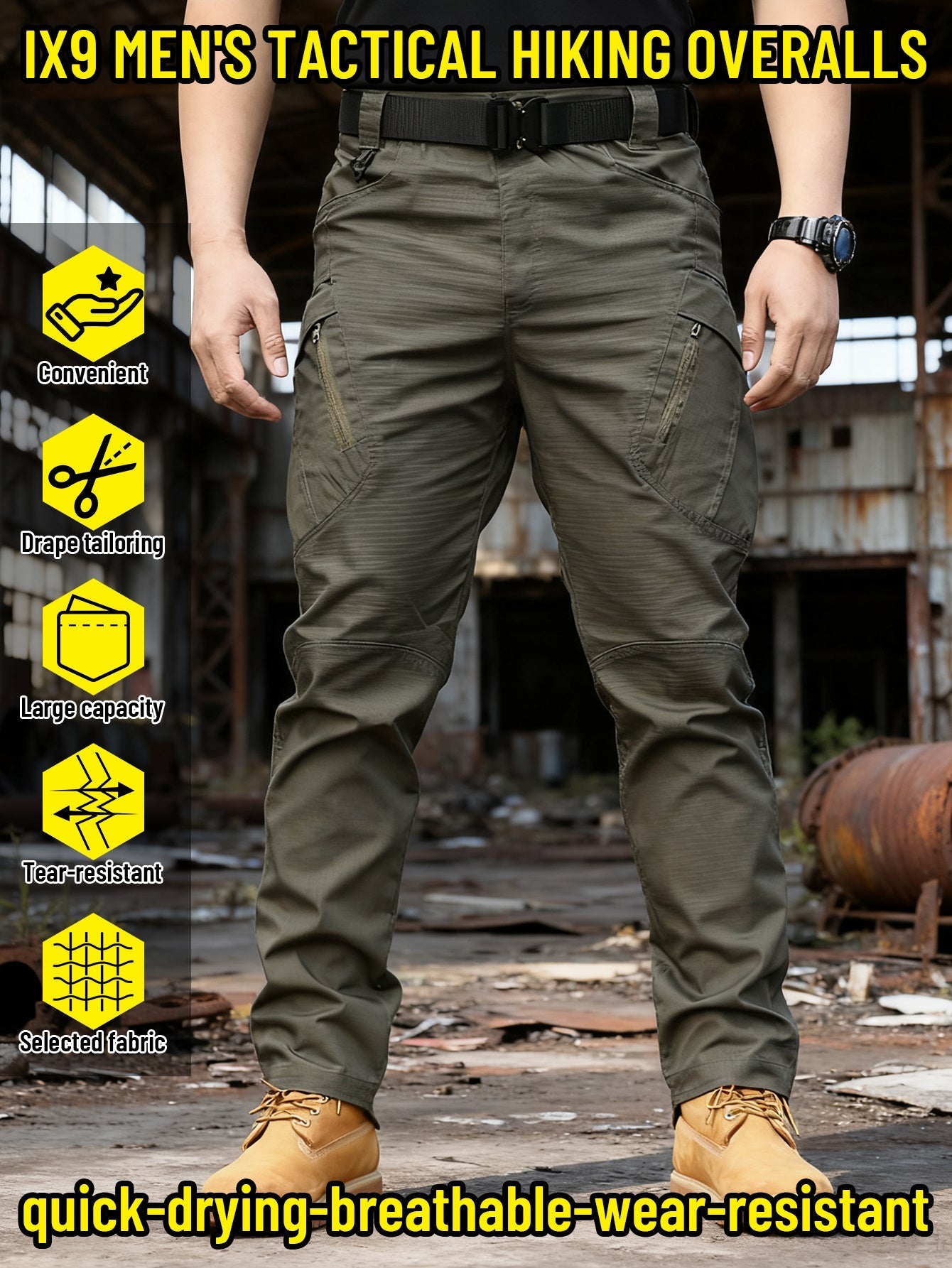 IX9 Men's Tactical Cargo Pants Slim Fit – Quick-Dry Breathable Tear-Resistant Multi-Pocket 3D Cut Outdoor Work Pants for Hiking Camping Climbing Fishing S-XXXL