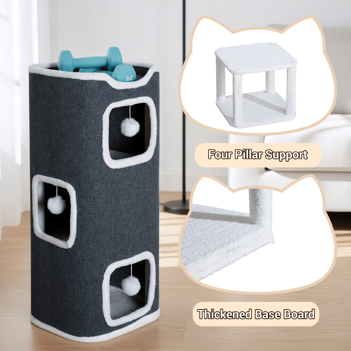 Multi-Level Foldable Cat Tree Tower for Indoor Cats – Scratching Post, Cozy Perch, Cat Condo with Hanging Toy Ball, Cat Hideaway, Soft Bed, 1/3/4 Tier Options
