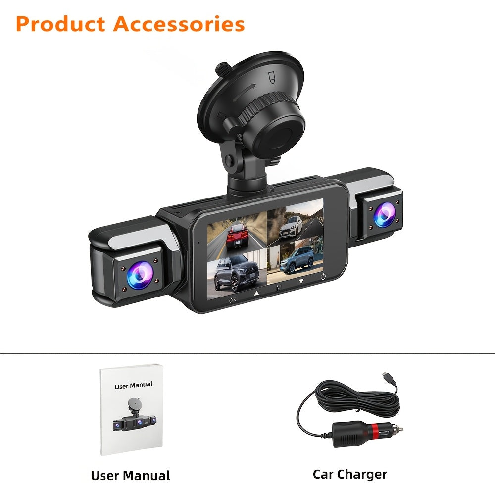4K Dash Cam 360° Rotary 4-Channel Car DVR – Free 32GB SD Card, Night Vision, 24H Loop Recording, Parking Monitor, Front 4K + Rear Left Right 1080P, for Cars SUVs Trucks Rideshare