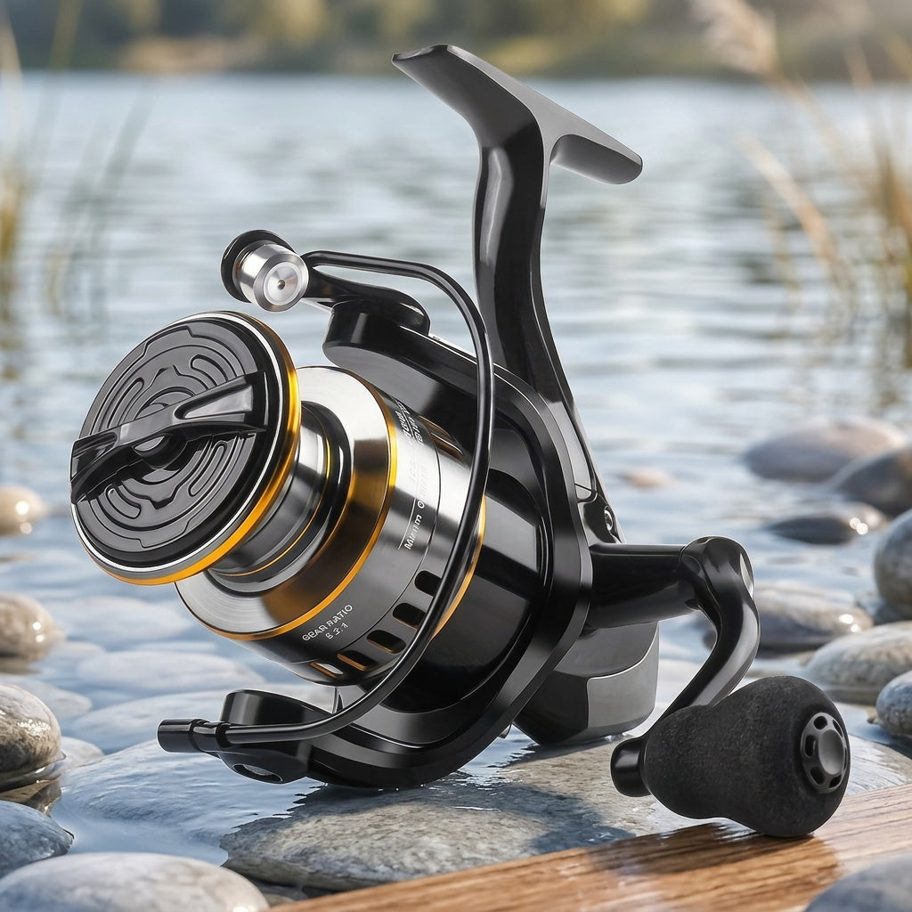 Spinning Fishing Reel HE1000-7000 Metal Spool Rocker Arm 5.2:1 Gear Ratio 22LB Max Drag Left Right Hand Interchangeable Smooth Sensitive for Freshwater Saltwater Bass Trout Carp Fishing