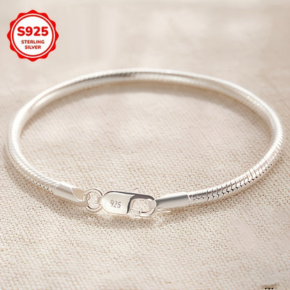 925 Sterling Silver Snake Chain Bracelet for Men & Women – Platinum Plated Minimalist Boho Style, 5 Sizes (6.69–8.27 Inch), Tarnish-Resistant Everyday Jewelry, Valentine's Day Gift