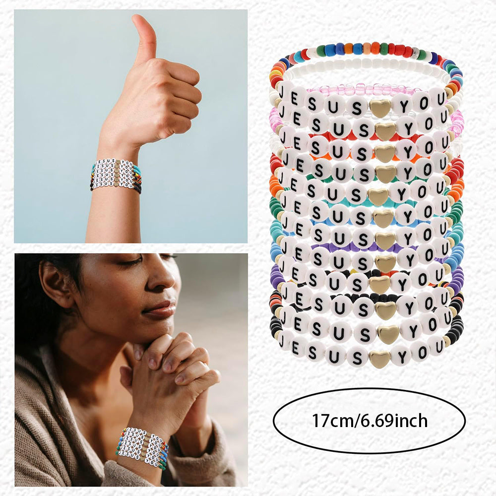 24pc Christian Friendship Bracelet Set – Handmade Clay Bead Jesus Love You Bracelets, Bulk Religious Jewelry for Christmas, Easter, Church Events & Faith-Based Gifts