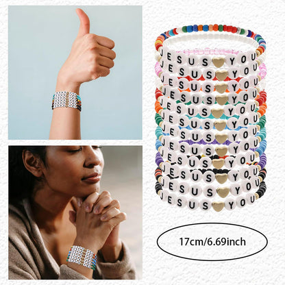24pc Christian Friendship Bracelet Set – Handmade Clay Bead Jesus Love You Bracelets, Bulk Religious Jewelry for Christmas, Easter, Church Events & Faith-Based Gifts