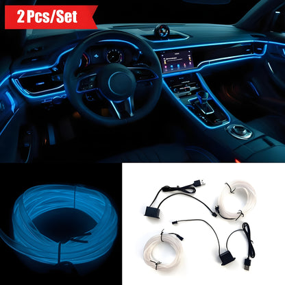 Car LED Strip Lights 16.4ft USB Neon EL Wire Interior Ambient Lighting Kit – 2 Sets, 7 Colors, Plug-and-Play, Universal Fit for Car Truck SUV RV, Great Gift for Car Lovers