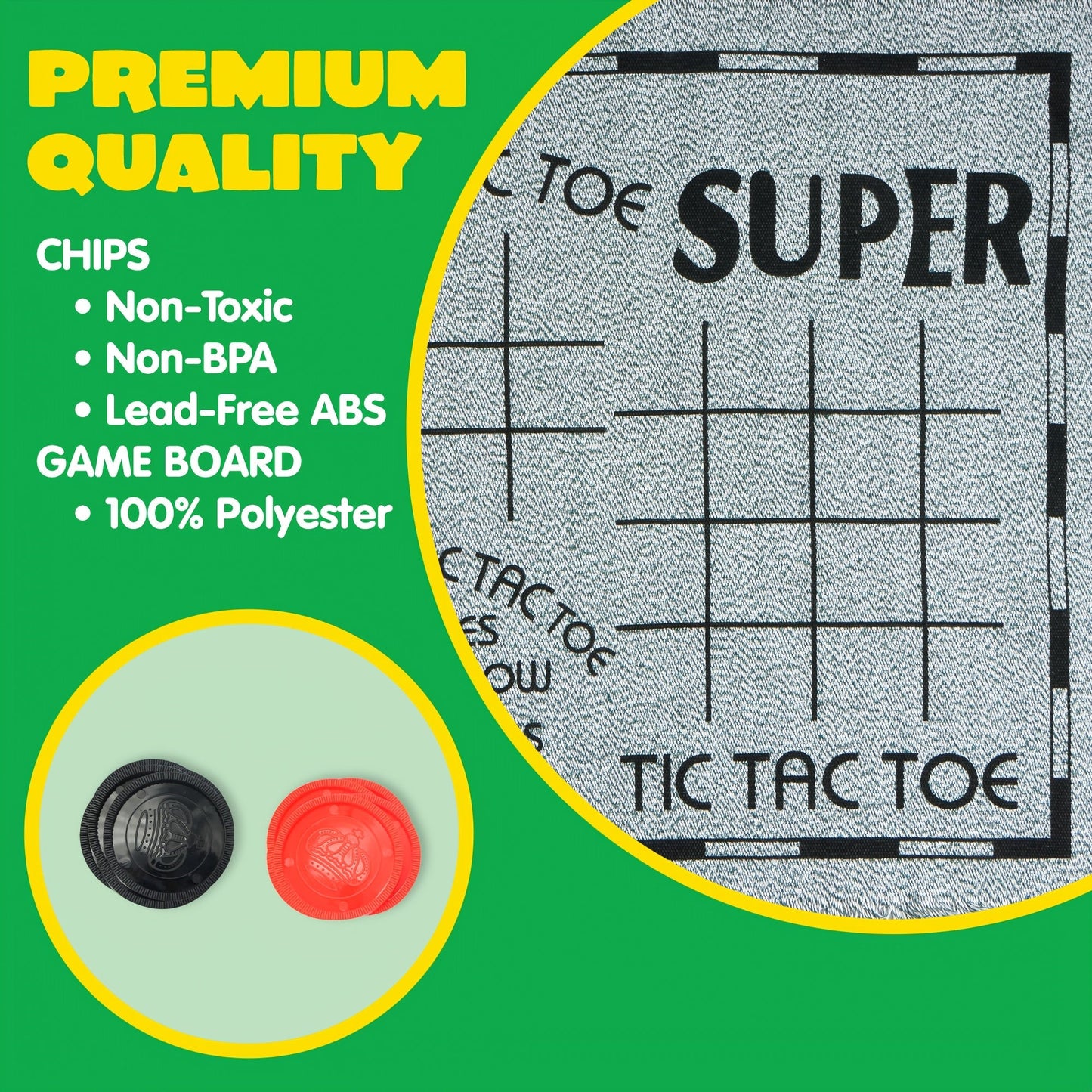 3-in-1 Giant Checkers and Tic Tac Toe Game Set with Reversible Mat 24 Oversized Pieces 2.8 Inch Chips Non-Toxic BPA-Free Indoor Outdoor Lawn Game Family Board Game Birthday Easter Gift Boys Girls Ages 3 and Up