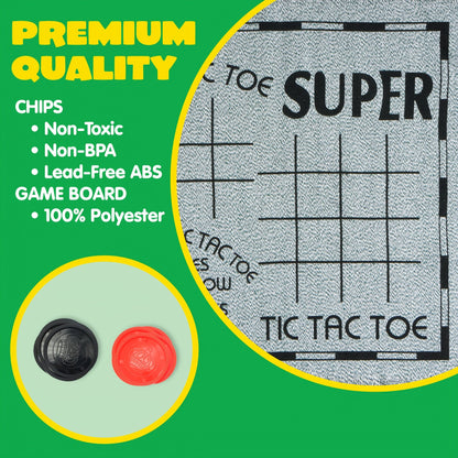 3-in-1 Giant Checkers and Tic Tac Toe Game Set with Reversible Mat 24 Oversized Pieces 2.8 Inch Chips Non-Toxic BPA-Free Indoor Outdoor Lawn Game Family Board Game Birthday Easter Gift Boys Girls Ages 3 and Up