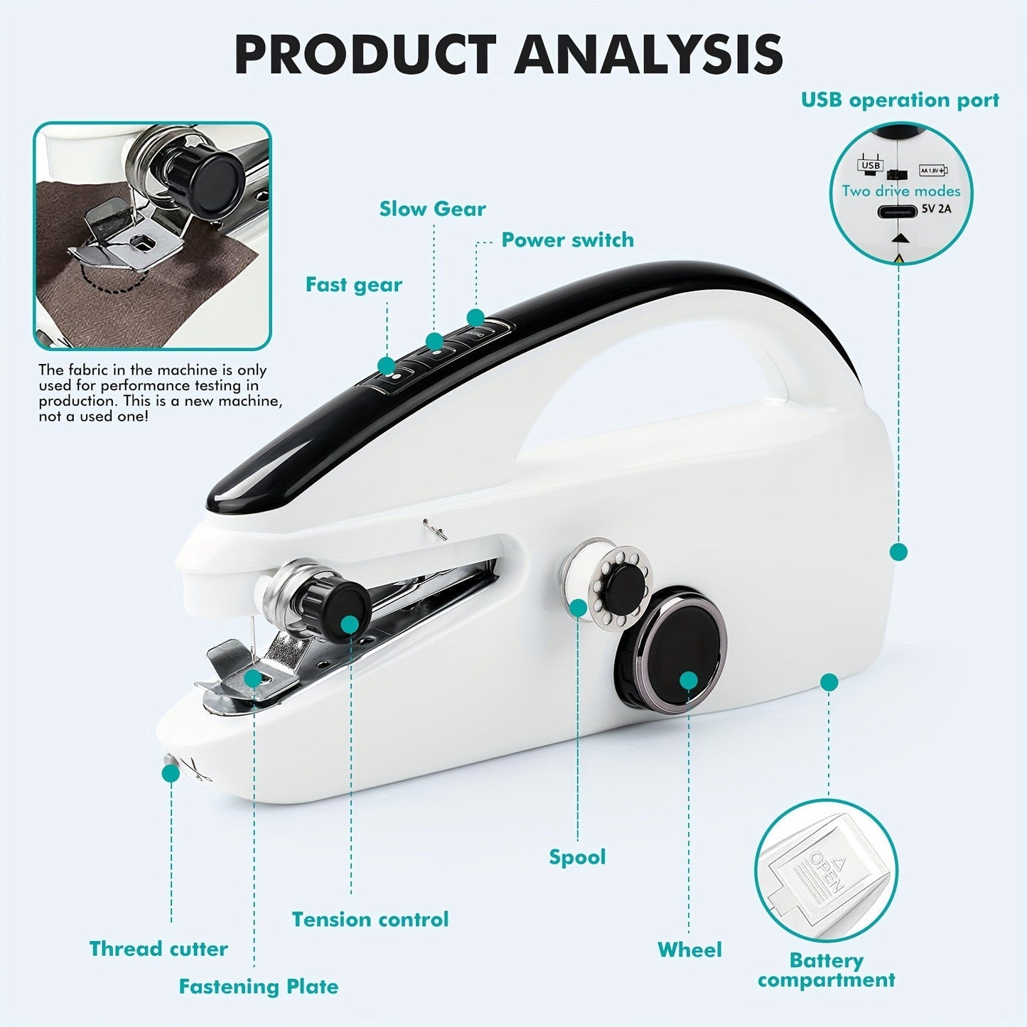 Handheld Sewing Machine Mini Portable - Easy Fast Stitch for Clothes, Fabric & DIY Repairs, Compact Electric Sewing Machine for Beginners, Home & Travel Use, Lightweight Cordless Design