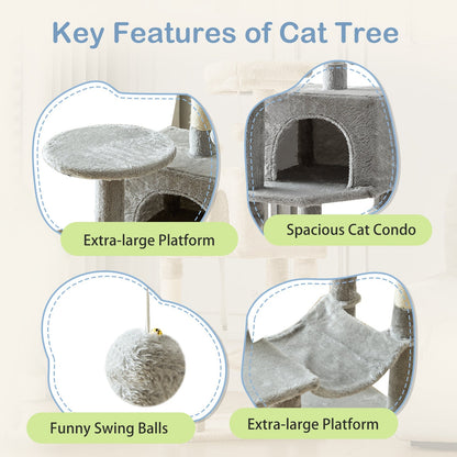 44-Inch Cat Tree Tower for Indoor Cats with Condo, Hammock & Natural Sisal Scratching Posts – Multi-Level Cat Furniture with Perches & Pet House for Multiple Cats, 5 Colors