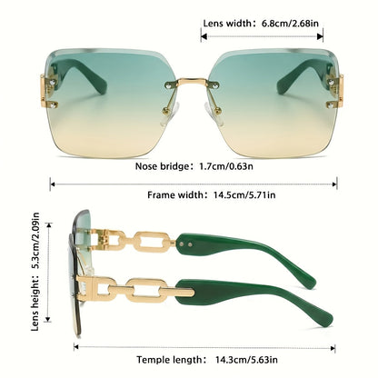 Oversized Square Sunglasses for Women – UV400 Gradient Lenses, Gold-Tone Metal Chain Temples, 4 Colors, Includes Portable Case & Cleaning Cloth