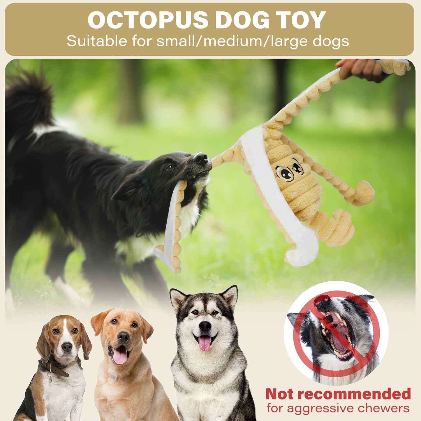 Squeaky Octopus Plush Dog Chew Toy – Interactive Stuffed Squeaker Toy for Puppies & Dogs, Soft Teeth Cleaning Chewable Animal Toy for Small Medium Large Breeds, Cute Gift, 5 Colors
