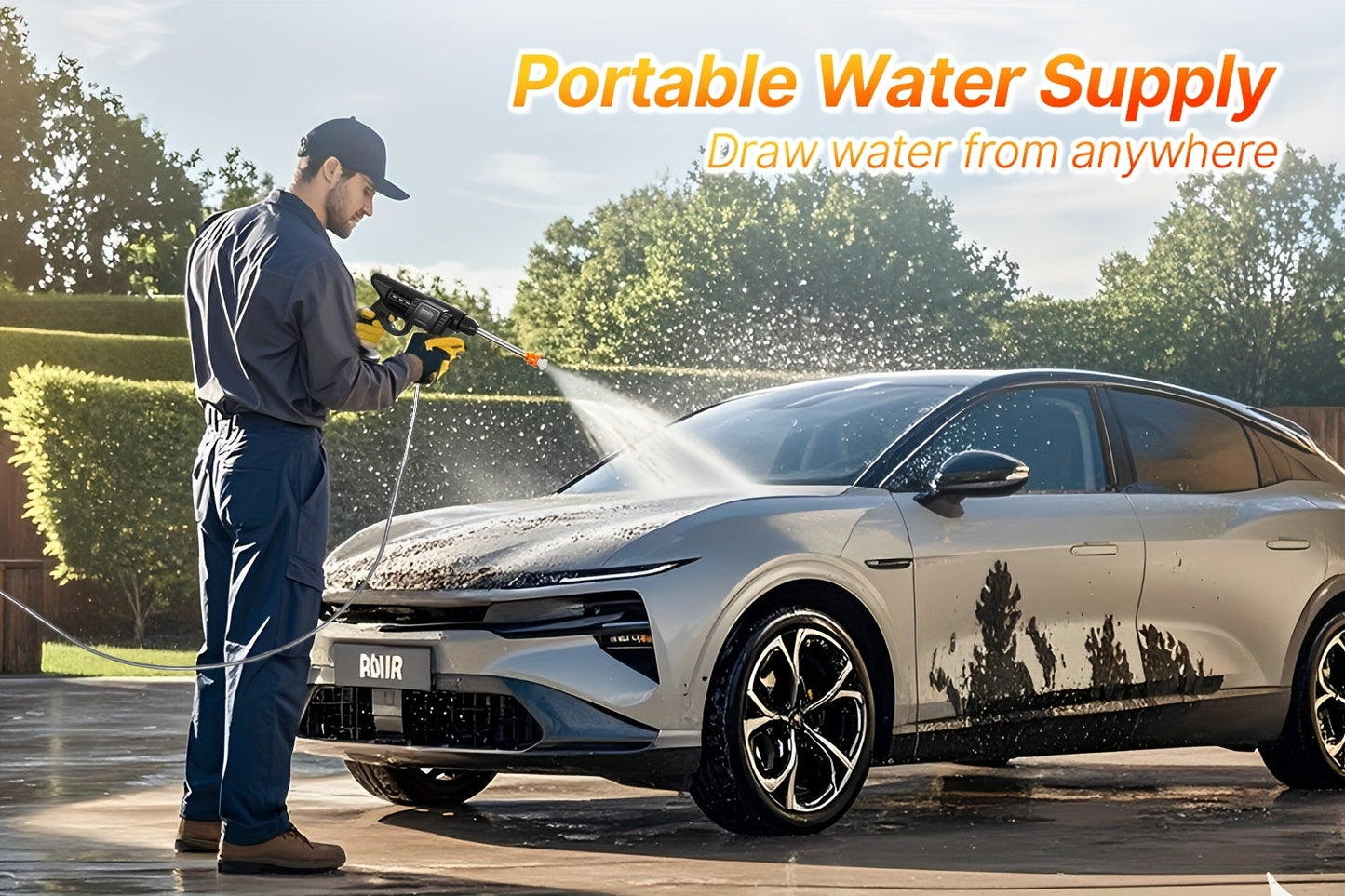 Cordless Pressure Washer 300W, Handheld Electric Car Wash Gun with 6-in-1 Nozzle, 1.3GPM High Pressure Washer with 15000mAh Battery, 60-Min Runtime for Car Wash, Home, Floor & Garden Cleaning