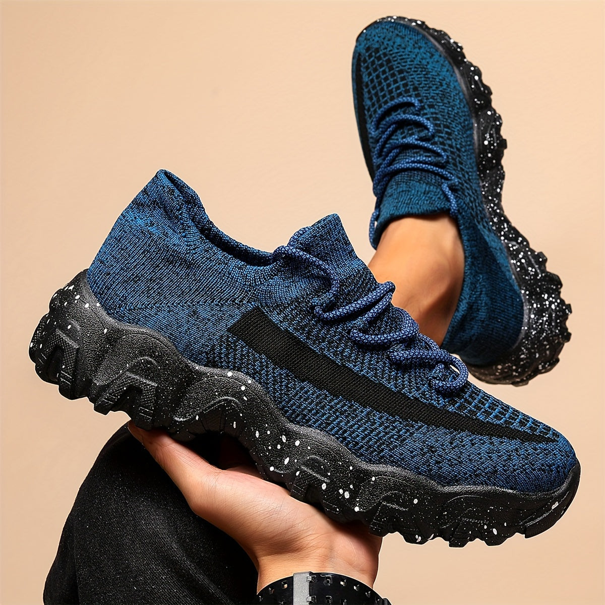 Men's Breathable Casual Sports Shoes – Lightweight Mesh Sneakers for Walking Running Gym Daily Wear, Silvery Grey Royal Blue Khaki Blue, Wide Sizes US 6.5–14, Comfortable Non-Slip Sole