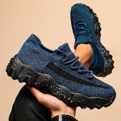 Men's Breathable Casual Sports Shoes – Lightweight Mesh Sneakers for Walking Running Gym Daily Wear, Silvery Grey Royal Blue Khaki Blue, Wide Sizes US 6.5–14, Comfortable Non-Slip Sole