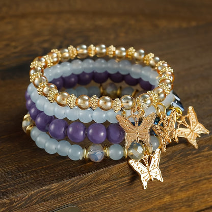 Boho Butterfly Beaded Bracelet Set for Women – 4, 8 & 16pcs Sparkle Multi-Layered Elastic Charm Stackable Bracelets, Perfect Gift for Stylish Ladies