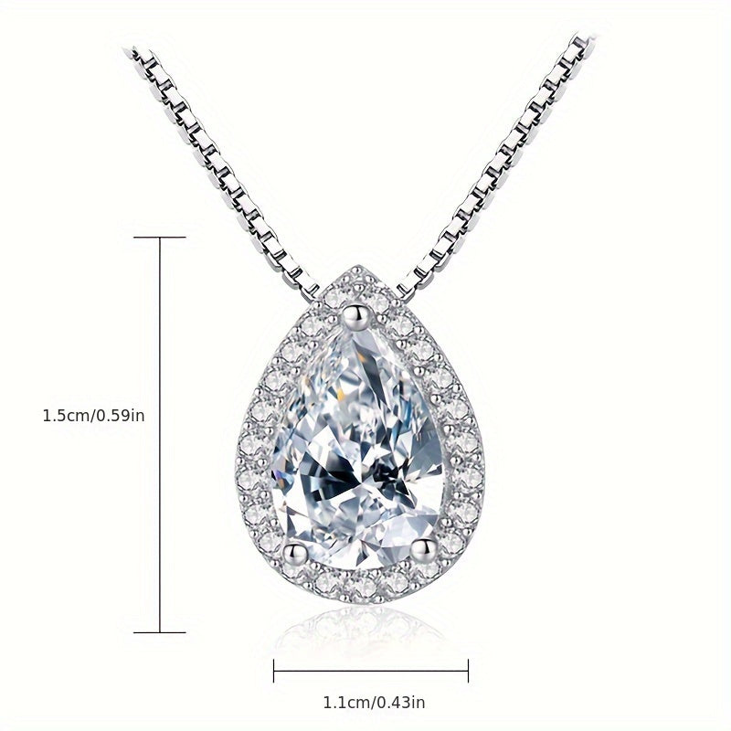 1CT D Color Moissanite Water Drop Pendant Necklace for Women – 925 Sterling Silver Teardrop Necklace with Certificate, Bridal & Anniversary Jewelry Gift
