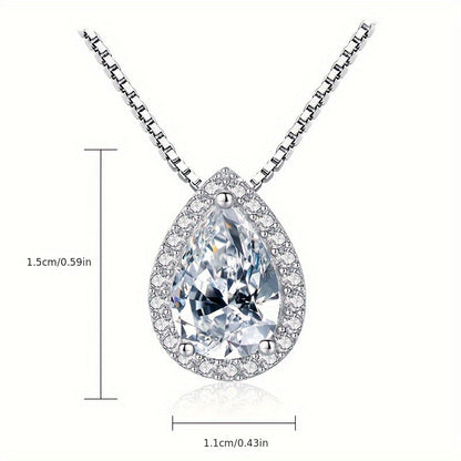 1CT D Color Moissanite Water Drop Pendant Necklace for Women – 925 Sterling Silver Teardrop Necklace with Certificate, Bridal & Anniversary Jewelry Gift