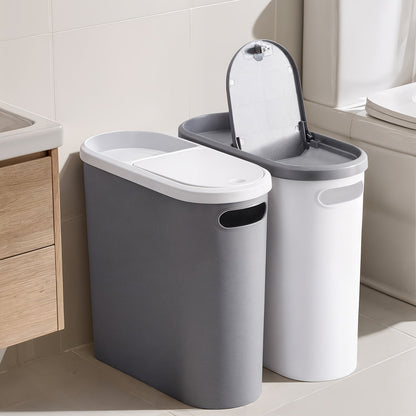 Small Bathroom Trash Can with Built-In Handles 2/1 Pack – Rustproof Plastic Wastebasket, Space-Saving Design for Bathroom, Laundry Room & Home Office, Includes Trash Bags