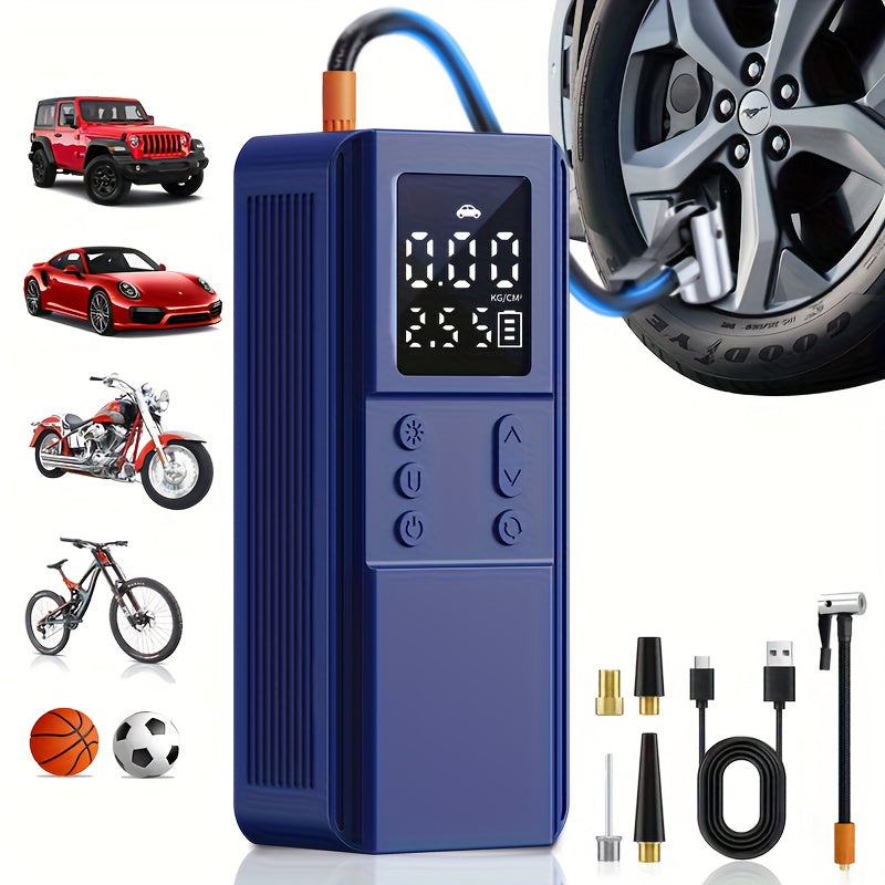 Portable Tire Inflator Air Compressor Pump for Car Tires, Bicycle, Motorcycle & Balls, Digital Pressure Gauge, Auto Shut-Off, USB & Cigarette Lighter Versions Available