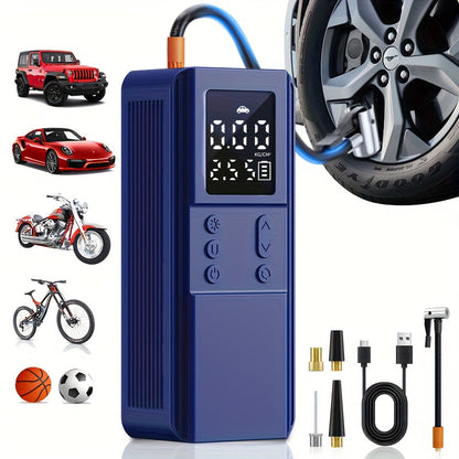 Portable Tire Inflator Air Compressor Pump for Car Tires, Bicycle, Motorcycle & Balls, Digital Pressure Gauge, Auto Shut-Off, USB & Cigarette Lighter Versions Available