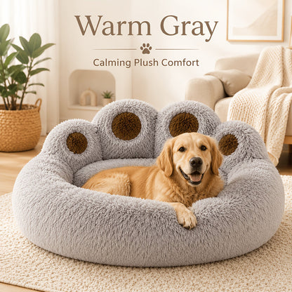 Bear Paw Plush Round Pet Bed for Dogs & Cats – Soft Calming Dog Bed, Non-Slip Cat Bed, Warm Cozy Puppy Bed, Small Medium Large, 20/24/28/36 Inch, Coffee/Pink/Gray