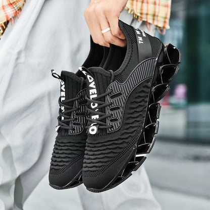 Men's Breathable Running Shoes Lightweight Fish Scale Fabric Upper Durable Outsole Low Top Lace-Up for Running Hiking Walking Casual Sports White Black US 7-13.5