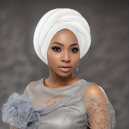 Nigerian Wedding Turban Hat for Women Elastic Polyester Sponge Festive Headwear Button Closure Religious Occasion 10 Colors