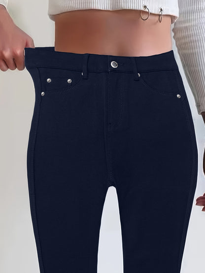 Women's High Waist Stretch Skinny Jeans Metal Button Street Style Slim Fit Denim Pants 10 Colors S-XXL Everyday Wear