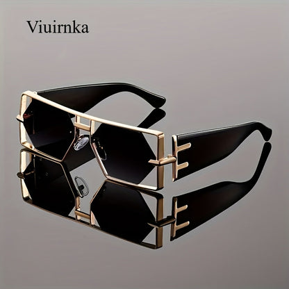Oversized Hollow Square Sunglasses for Women & Men – UV Protection Metal Frame, PC Lens, Trendy Exaggerated Style, Beach Vacation & Summer Fashion Eyewear with Protective Case