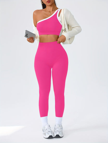 Women's 2-Piece High-Waisted Butt-Lifting Leggings & Sports Bra Set – 90% Polyamide Stretchy Minimalist Yoga Running Workout Outfit with Camisole Top, Solid Color, S-XL