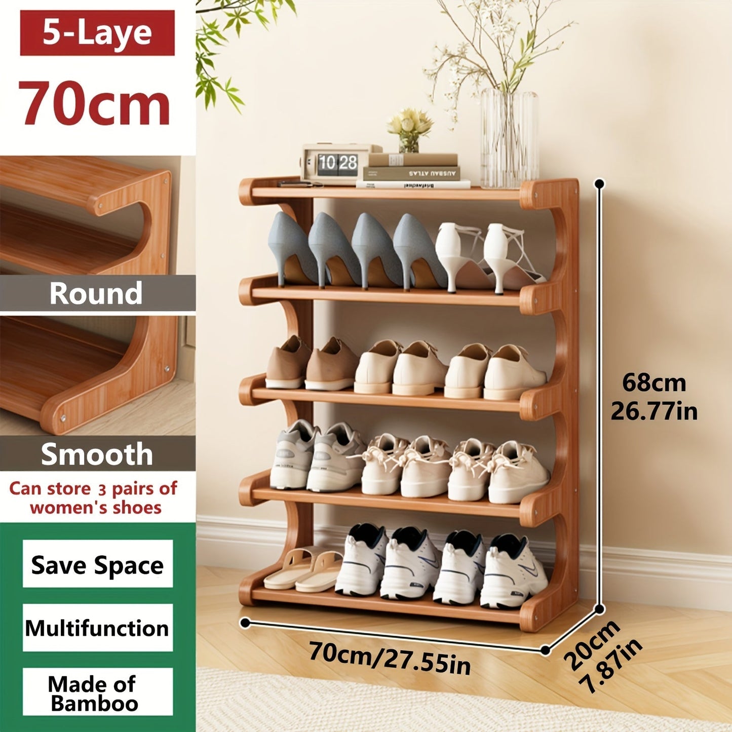 Shoe Rack 3/5/6 Tier Wood Grain Cube Organizer | Multi-Layer Space-Saving Shoe Storage Shelf | Easy No-Tool Assembly | Self-Standing Shoe Tower for Entryway Closet Dorm Bedroom | Brown
