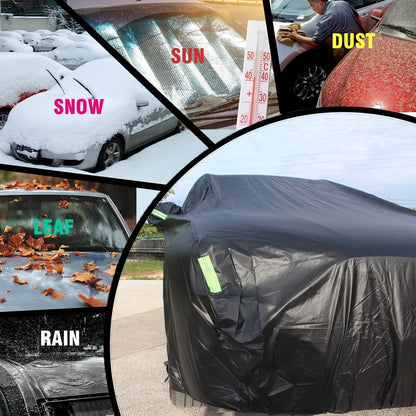 Waterproof Car Cover for Sedan & SUV – All Season UV Protection, Rain, Snow & Dust Shield, Thickened 190T Oxford Cloth, Fits Cars 183–216 Inches, Storage Bag Included – Black