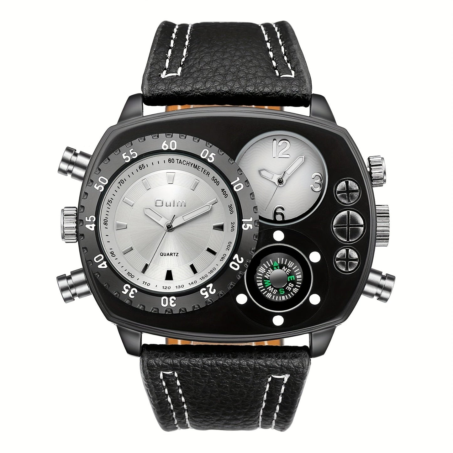 Men's Dual Time Zone Big Dial Quartz Watch – Faux Leather Strap, Luminous Hands, Stainless Steel Case, Casual Sports Wristwatch for Men, Perfect Gift