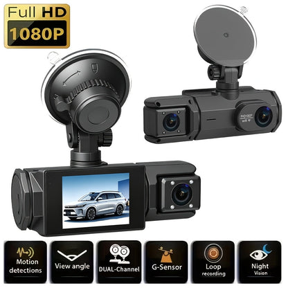Dash Cam Front and Rear 1080P HD Dual Camera with Night Vision, 170° Wide Angle, ADAS, G-Sensor, Loop Recording, 24Hr Parking Mode, 2" IPS Screen