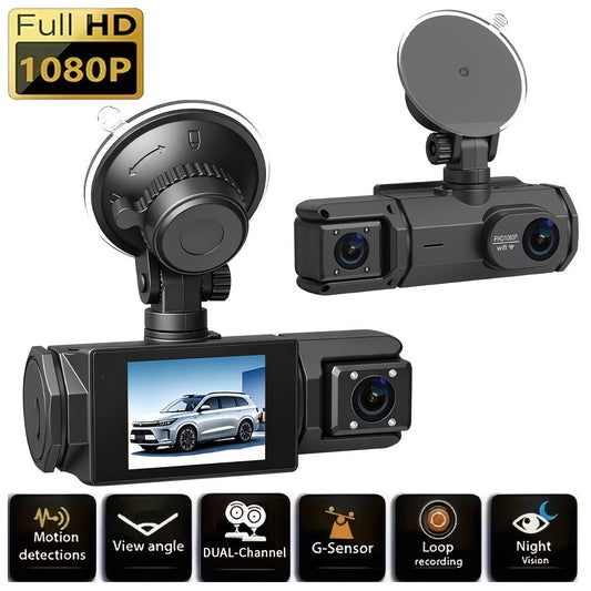 Dash Cam Front and Rear 1080P HD Dual Camera with Night Vision, 170° Wide Angle, ADAS, G-Sensor, Loop Recording, 24Hr Parking Mode, 2" IPS Screen