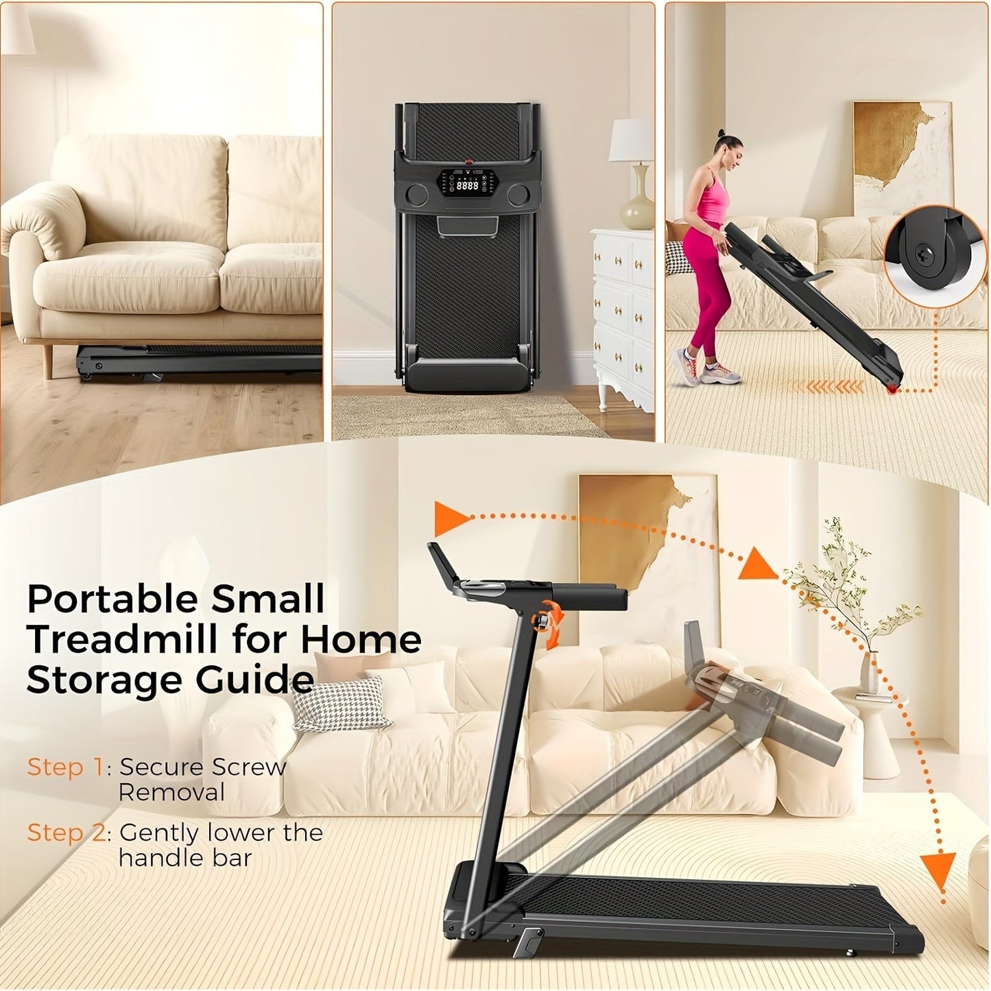 3-in-1 Foldable Treadmill with 14% Incline – Portable Home Treadmill with Handle, 300 LBS Capacity, 3.0HP Quiet Motor, Walk Jog Run Modes, Compact Walking Pad for Home Gym