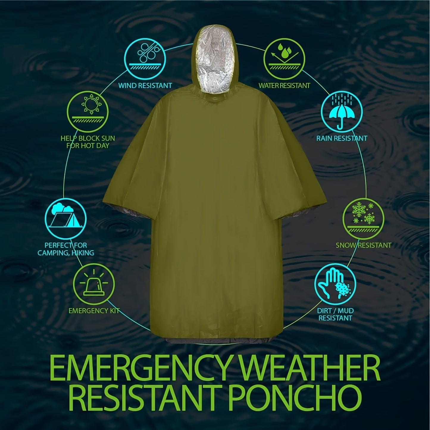 Emergency Rain Poncho Reusable 4-Pack & 14-Pack – Retains 90% Body Heat, Waterproof Weather Resistant Raincoat for Men Women Adults, Camping Hiking Survival Kit Emergency Supplies