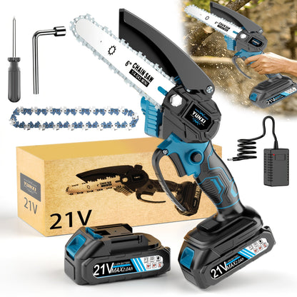 Mini Cordless Chainsaw Portable Handheld Electric Tree Cutter Splash Guard Security Lock Rechargeable for Garden Yard