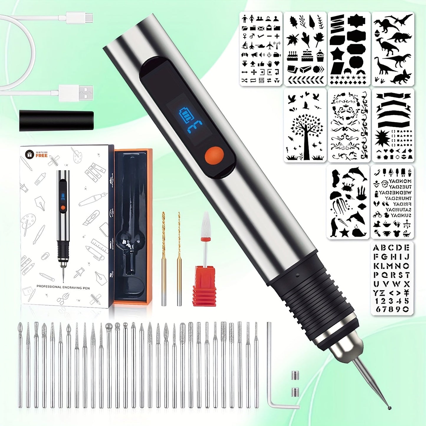 Electric Engraving Pen Kit 57 Accessories - USB Rechargeable Cordless Engraver with 21000 RPM, 3-Speed Control, 90-Min Battery, for Metal, Glass, Wood, Stone & Jewelry - DIY Craft Gift