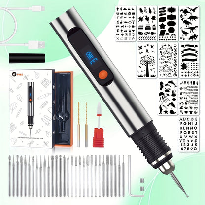 Electric Engraving Pen Kit 57 Accessories - USB Rechargeable Cordless Engraver with 21000 RPM, 3-Speed Control, 90-Min Battery, for Metal, Glass, Wood, Stone & Jewelry - DIY Craft Gift