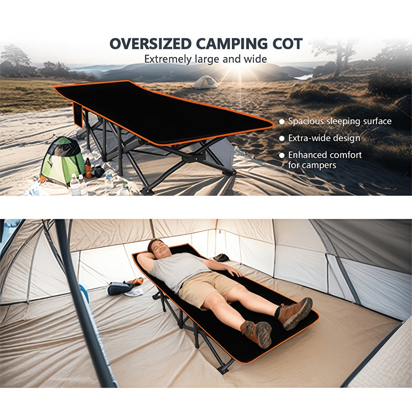 Heavy Duty Folding Bed with Optional Mattress up to 630 LBS – Portable Camping Cot with Multi-Leg Support, Side Pockets & Pillow, 59–77 Inch All Season Guest Napping Bed Space Saving