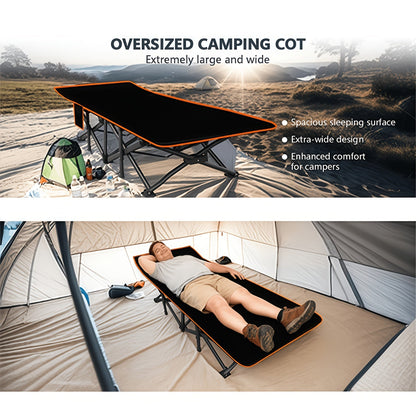 Heavy Duty Folding Bed with Optional Mattress up to 630 LBS – Portable Camping Cot with Multi-Leg Support, Side Pockets & Pillow, 59–77 Inch All Season Guest Napping Bed Space Saving