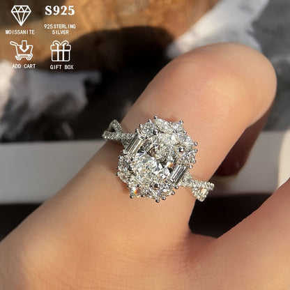 2 Carat Oval Moissanite Engagement Ring S925 Sterling Silver Bohemian Cross Goose Egg Design Hypoallergenic Elegant Wedding Anniversary Gift Ring for Women