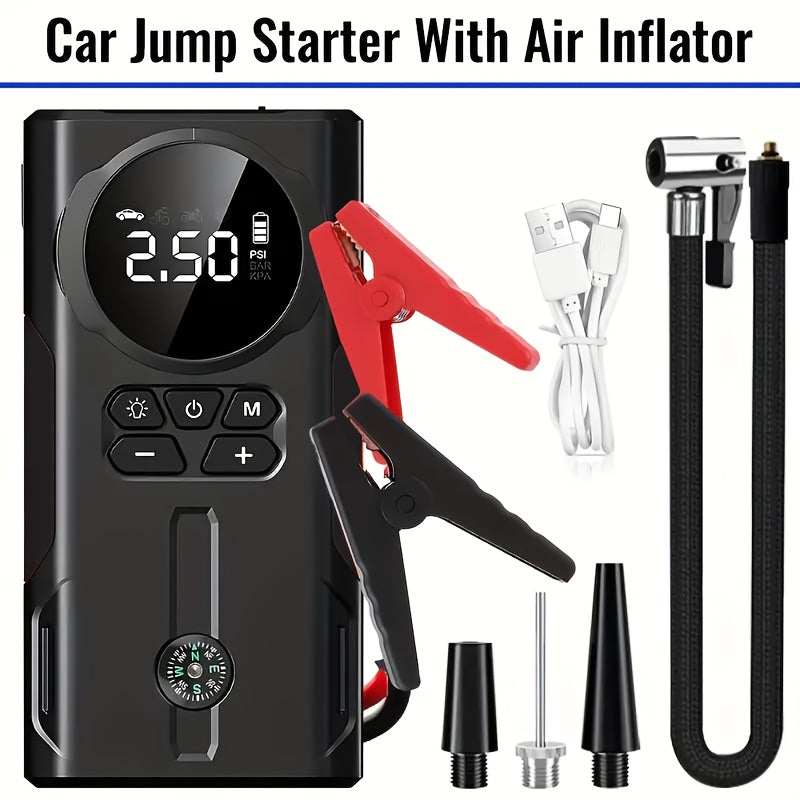 7000A Portable Jump Starter with Air Compressor – 8-in-1 Car Battery Booster, 150PSI Auto-Stop Tire Inflator, Power Bank, LED Emergency Light – Fits Gas up to 9L & Diesel up to 8.5L, 12V Vehicles