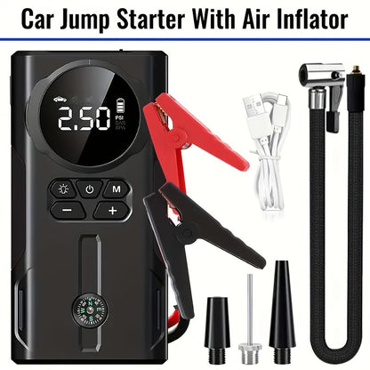7000A Portable Jump Starter with Air Compressor – 8-in-1 Car Battery Booster, 150PSI Auto-Stop Tire Inflator, Power Bank, LED Emergency Light – Fits Gas up to 9L & Diesel up to 8.5L, 12V Vehicles