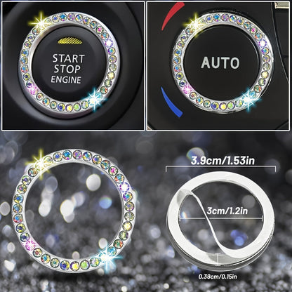8pc Rhinestone Bling Car Accessories Set for Women – Steering Wheel Cover, Coasters, Seatbelt Pads, Starter Rings & Shift Knob Cover, 7 Colors, Sparkly Glitter Interior Kit