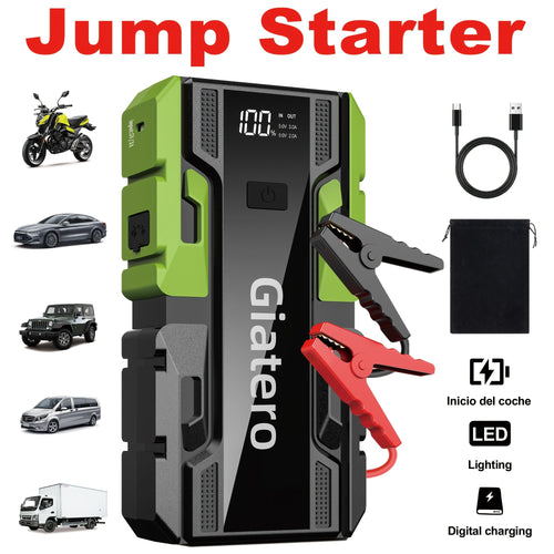 12V Portable Car Jump Starter with Built-In Air Compressor Tire Inflator – Emergency Battery Booster for Gas (3.7 Gal) & Diesel (3.17 Gal) Engines, Trucks & Cars Emergency Starter Power Supply