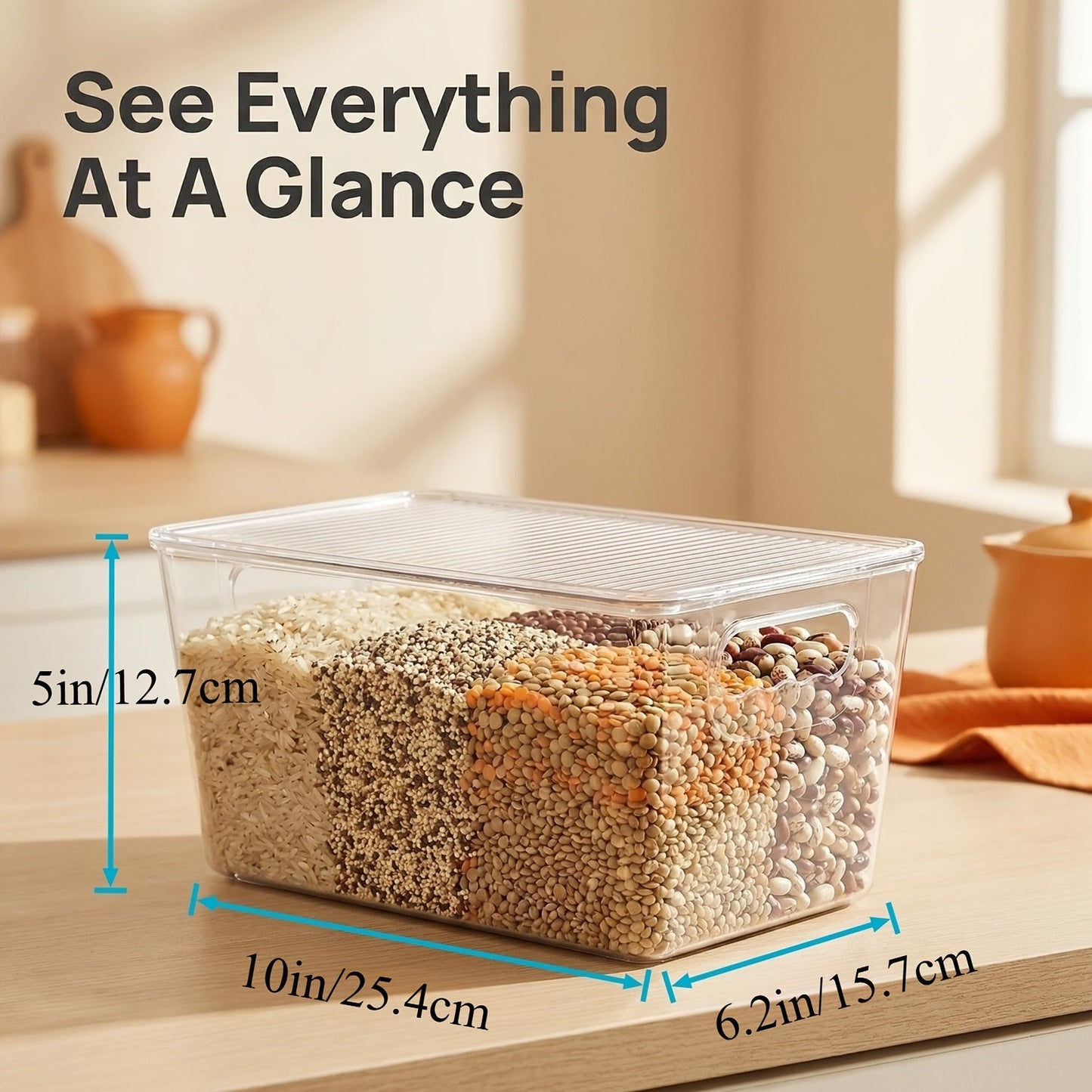 6-Pack Clear Stackable Storage Bins with Lids & Handles – Medium Plastic Pantry Organizer Containers for Kitchen, Fridge, Cabinet, Closet & Bathroom | 10"x6"x5" Each