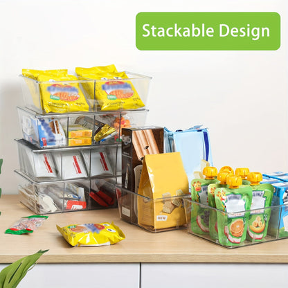 Clear Pantry Organizer Bins Set of 6 Plastic Food Storage Containers for Kitchen Fridge Cabinet Snack Spice Condiment Pouch Organization