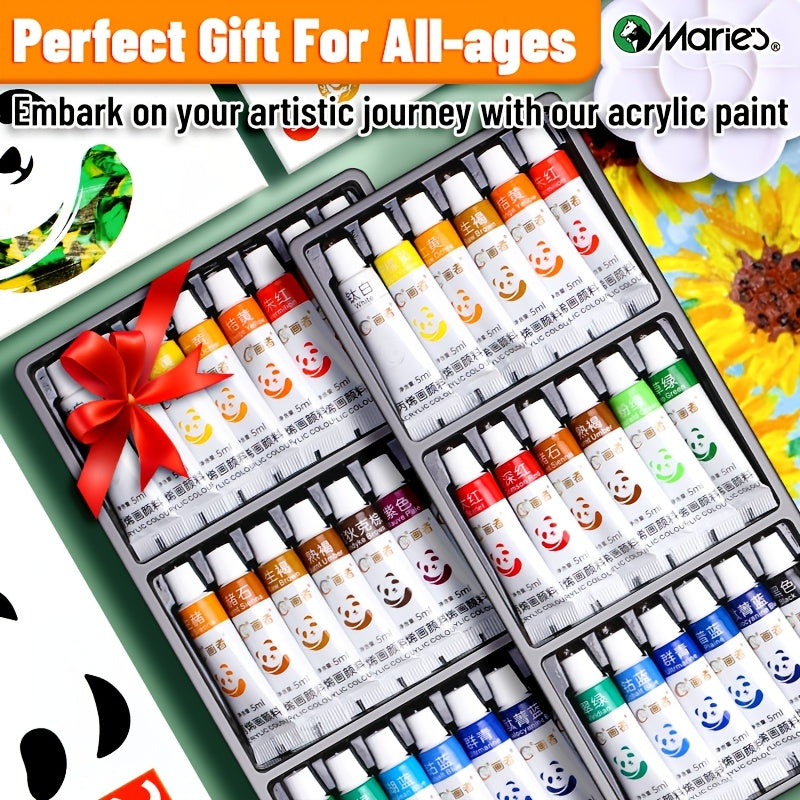 Acrylic Paint Set 36 Colors with 7 Brushes Palette 3 Blank Canvases for Canvas Rock Wood Wall Ceramic Art Adults Students Hobby Birthday Easter Gift