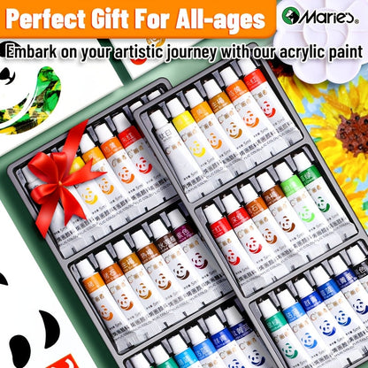 Acrylic Paint Set 36 Colors with 7 Brushes Palette 3 Blank Canvases for Canvas Rock Wood Wall Ceramic Art Adults Students Hobby Birthday Easter Gift